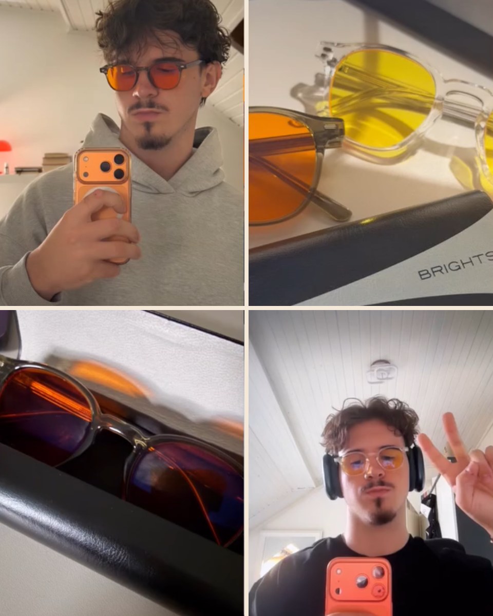 Kolaž kupca: Dark Orange i Lemon Brights naočale, kutija i selfie